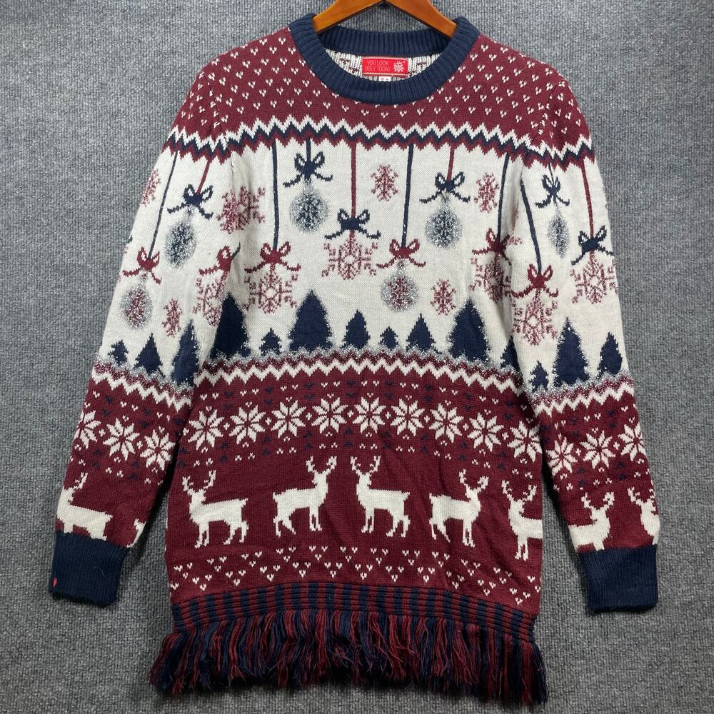 You Look Ugly Today Christmas Sweater Women's Medium Red/White Knit Party